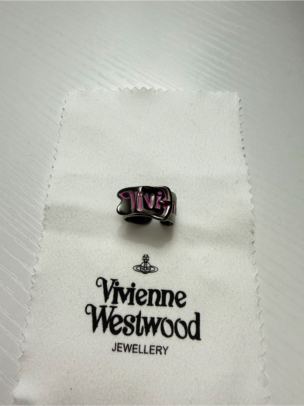 Vivienne Westwood Silver Ring with Pink Enamel Logo